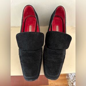 Dorateymur Black Suede Turbojet Loafer Block Heels.